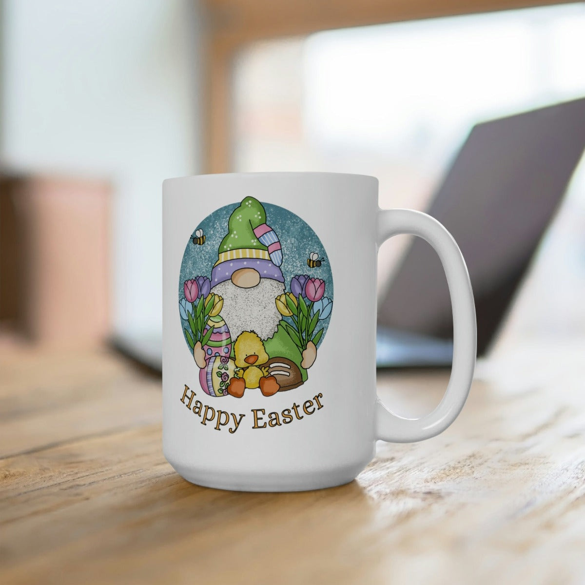 Printify Mug 15oz Coffee Mug, Happy Easter Coffee Mug, Gnome Mug, Birthday Gift, Easter Mug, White 15 oz Ceramic, Gift for Her 29688015722615644770